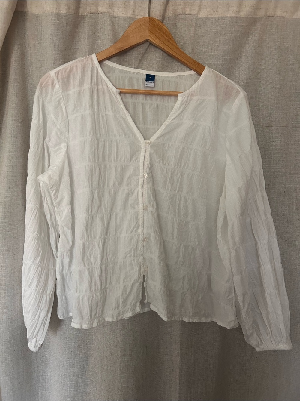 Old Navy White Smocked Button-Front Blouse